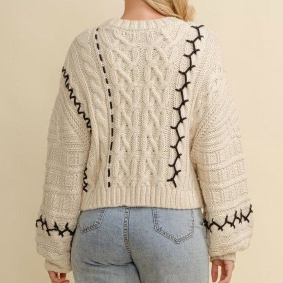 COMING SOON FALLING HARD CONTRAST CABLE KNIT SWEATER - Picture 2 of 3